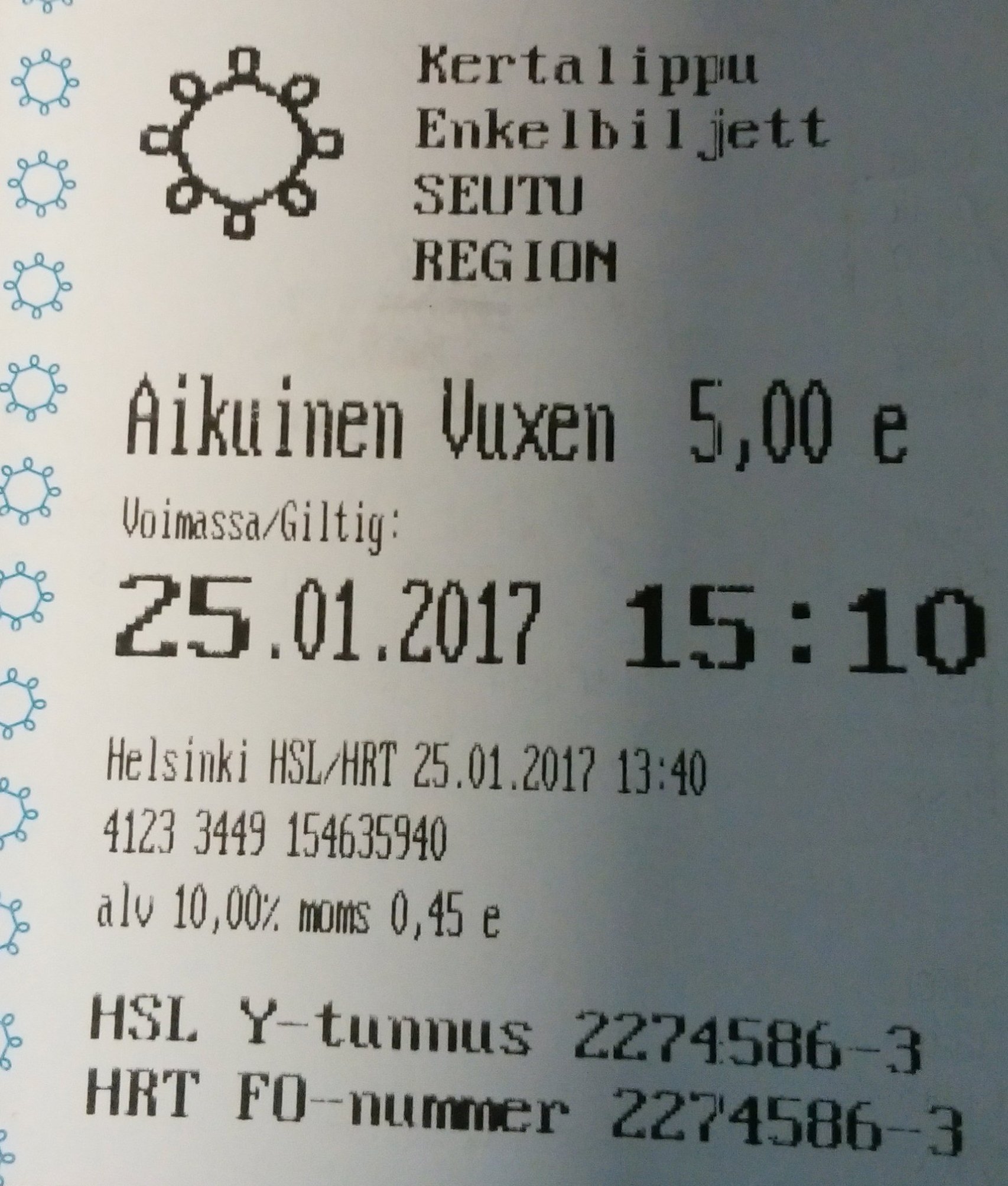 ヘルシンキ公共交通チケット
