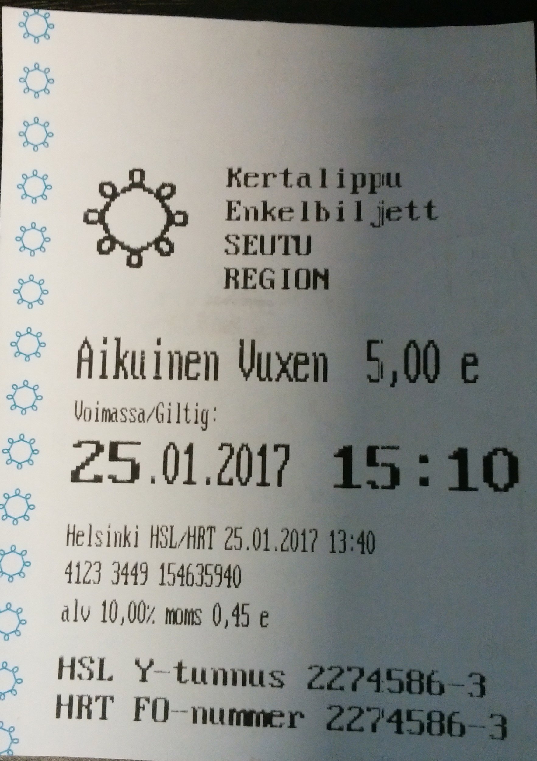 ヘルシンキ公共交通チケット